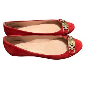 Kate Spade New York Phoebe Ballet Flats Red Suede Gold Link Size 9